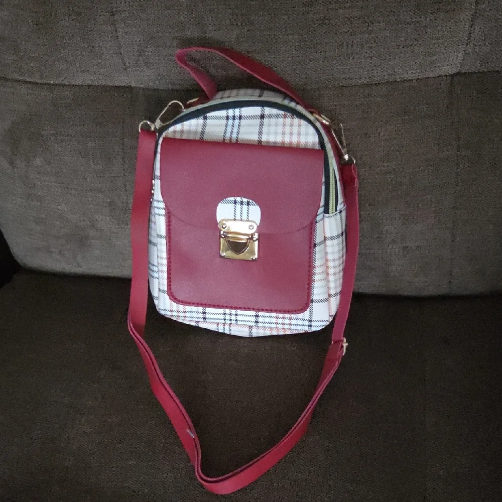 Stylish Pink and White Plaid little Girls Bag